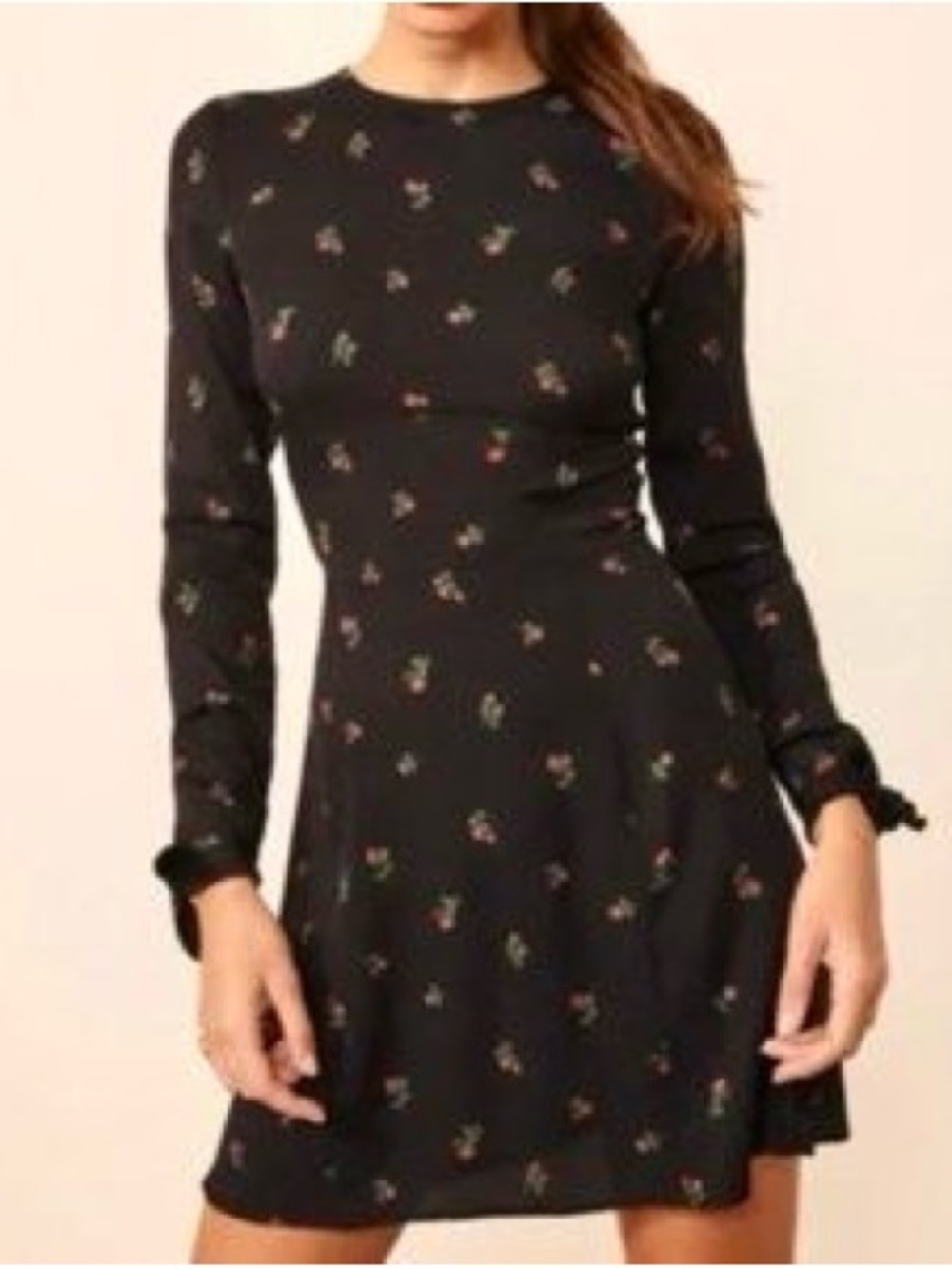 Reformation Size 8 Dalton Black & Red Rose Floral Long-Sleeve Mini Dress